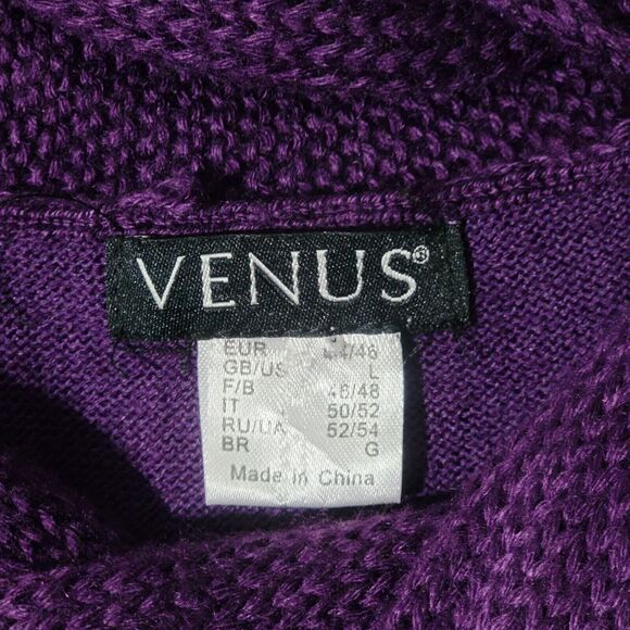 Venus Purple Tunic Sweater Dress Size Large Braided Neck Winterwear Work Chic - Picture 6 of 10